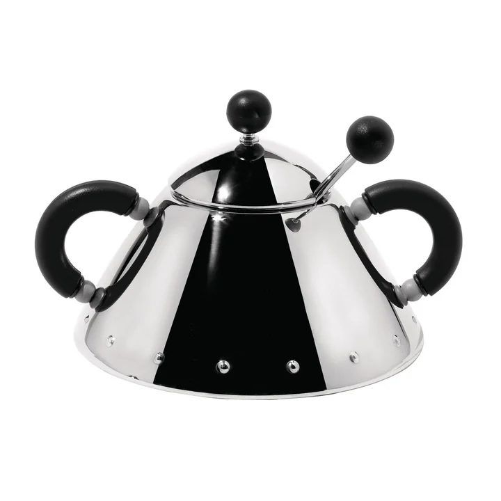 Alessi - Zuckerdose 9097, Edelstahl poliert / hellblaue Griffe