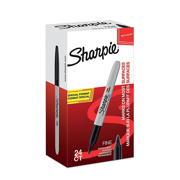 Sharpie Fine Marqueur permanent pointe ogive 0,9 mm - Noir - boîte de 20 + 4 offerts