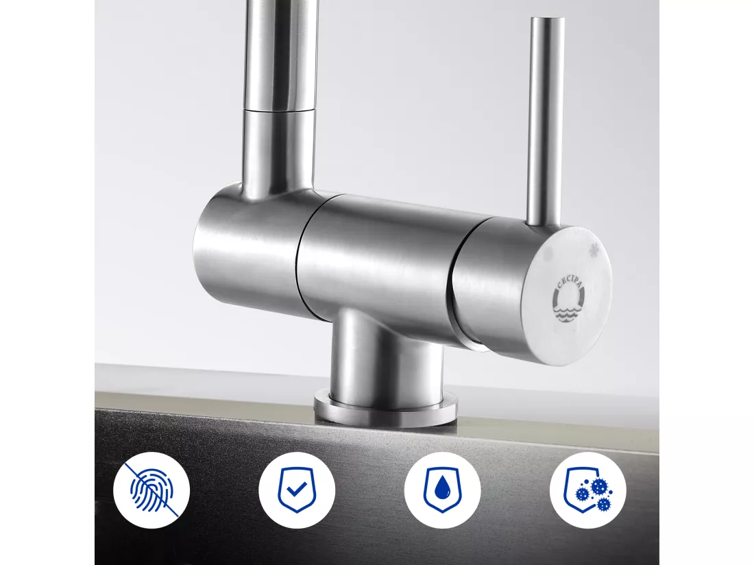 Cecipa max Mitigeur Cuisine Rabattable, Robinet Cuisine avec Poignée Pliable Contre Fenêtre, Mitigeur Evier Acier inoxydable Brossé,EU Modèle