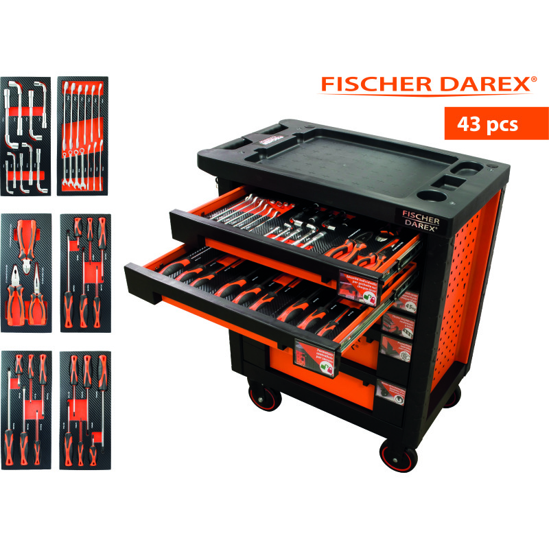 Servante équipée de 43 outils avec 6 modules