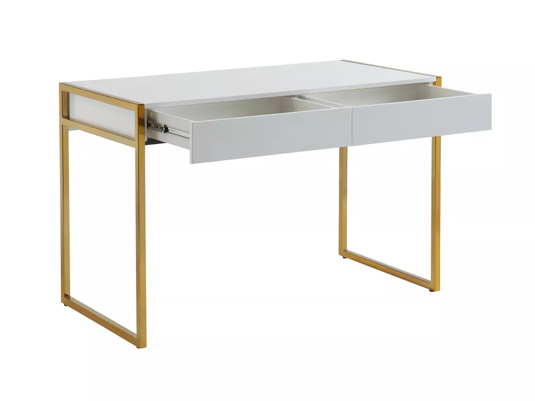 Bureau avec 2 tiroirs - MDF laqué et métal - Blanc et doré - MASON de Pascal Morabito