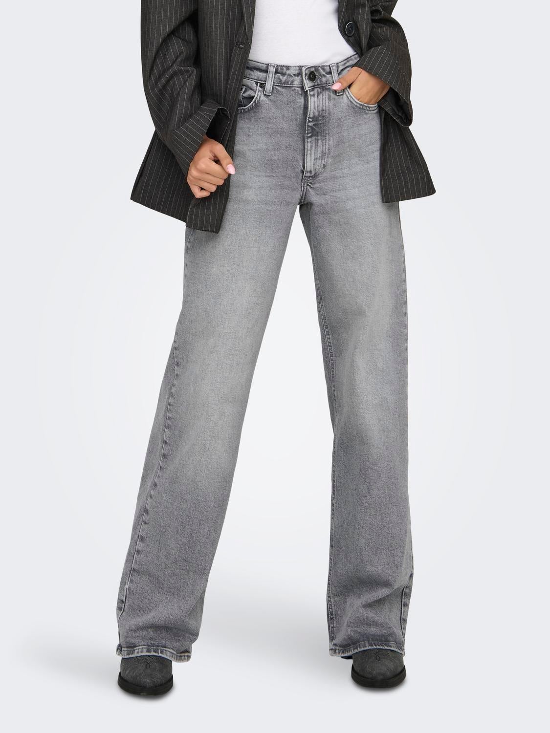 ONLJUICY Hohe Taille Weiter Beinschnitt Jeans Medium Grey Denim