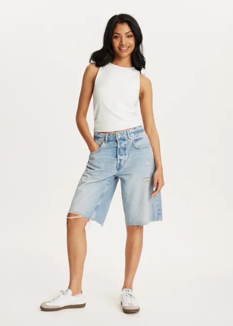 Denim versleten bermuda short blauw (BLW.USM)