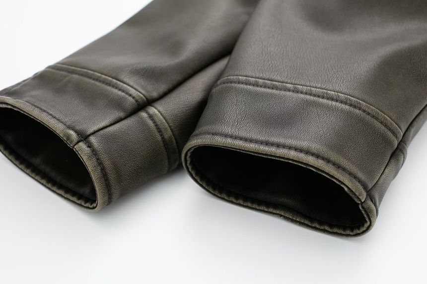 Morhan - Effen imitatieleren cropped bikerjack met rits