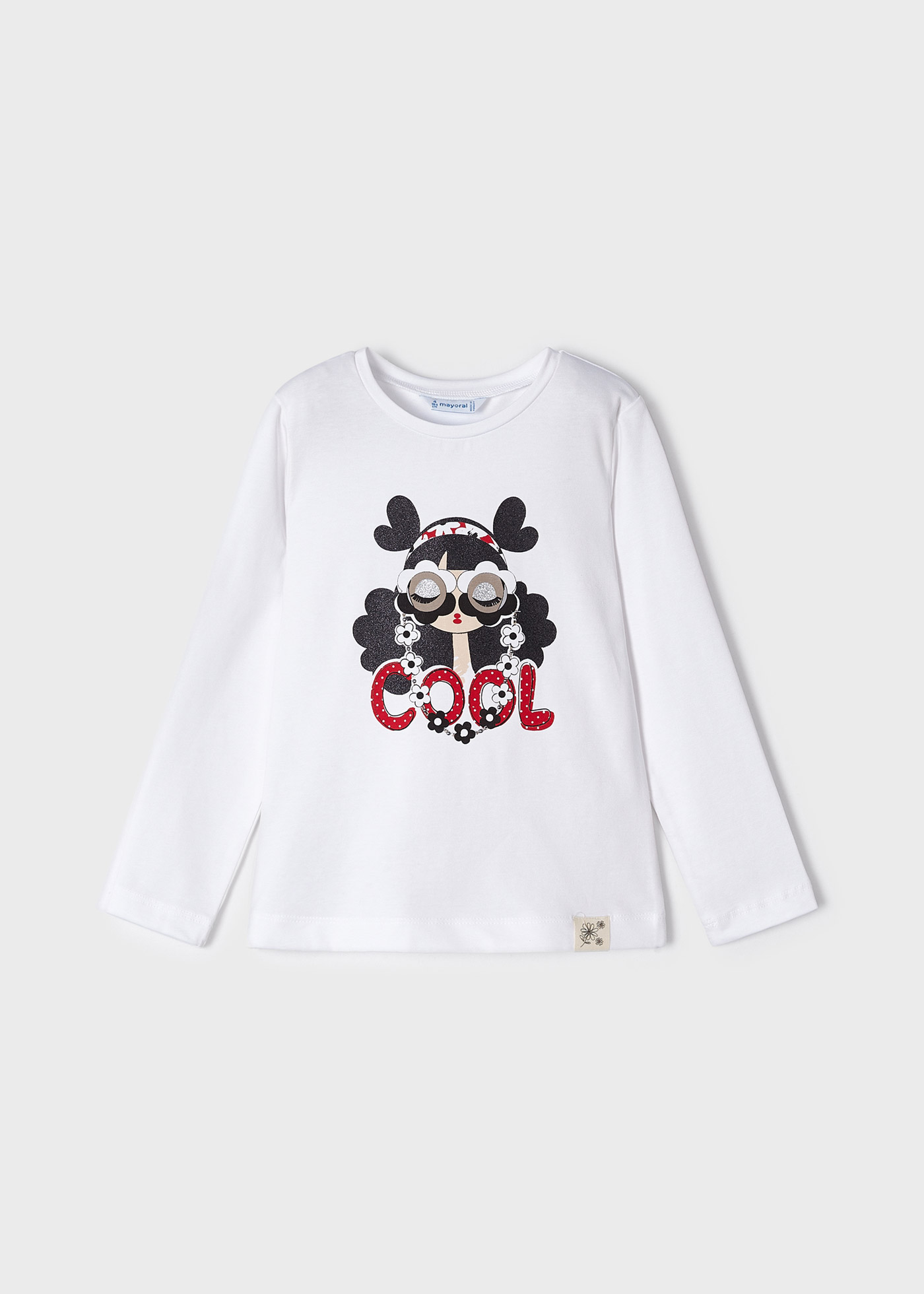 Camiseta de manga comprida para meninas, feita de algodão sustentável.