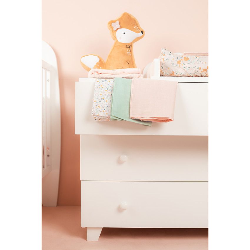 Set de 3 langes en coton à motifs animaux de la forêt - Rose