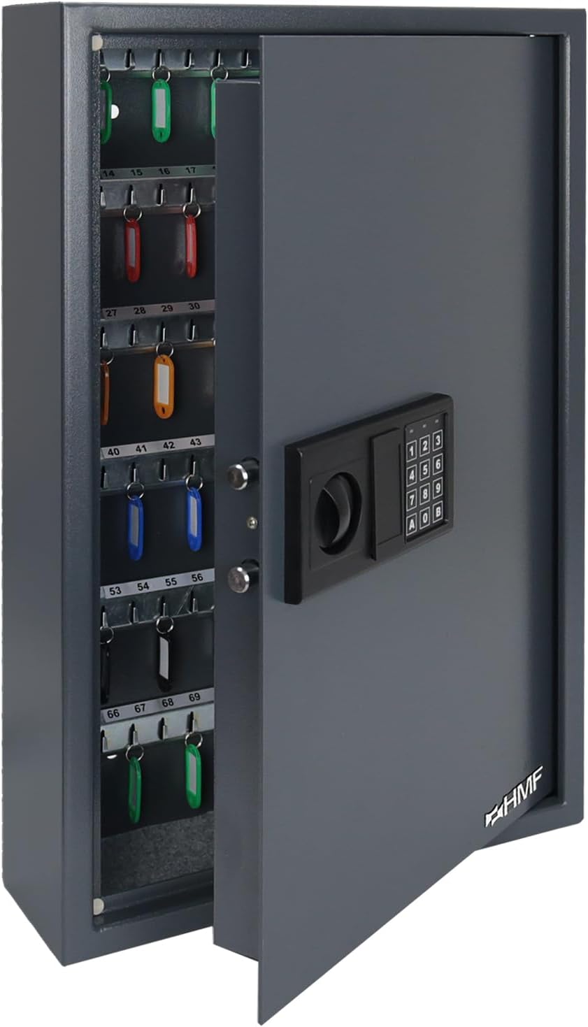 HMF Schlüsseltresor mit Zahlencode, Schlüsselsafe mit Elektronikschloss | 132 Haken | 66,5 x 43 x 13 cm | Anthrazit