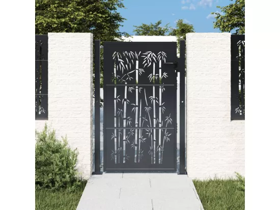 Portail de jardin anthracite 105x155 cm acier design de bambou