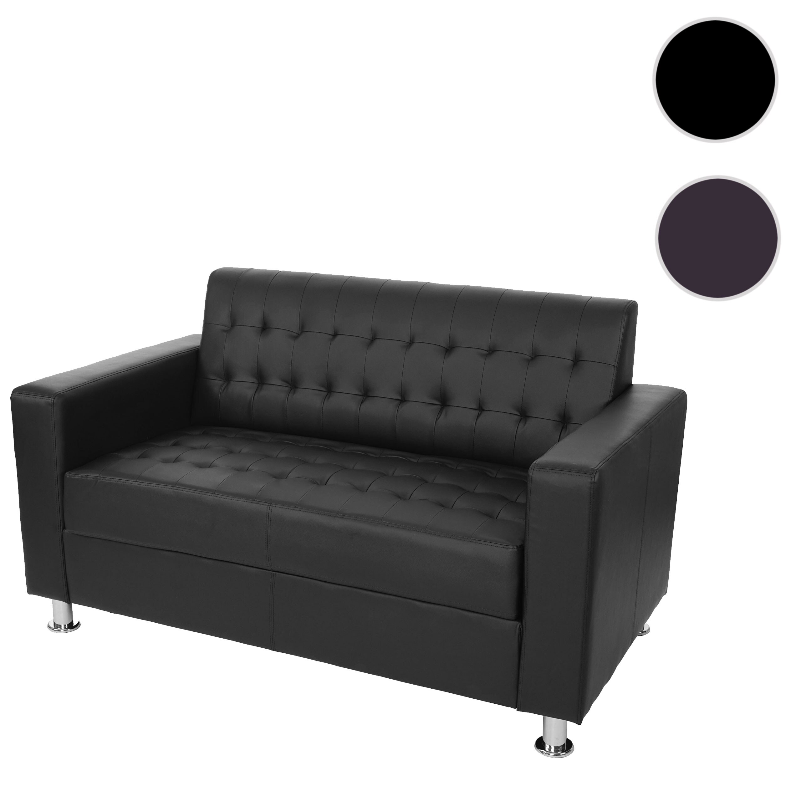2er Sofa Pori, Couch Loungesofa, Kunstleder, Metall-Füße ~ schwarz