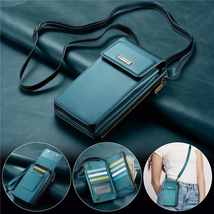 (17x10x3cm) Universal Handy Leder Umhängetasche Portemonnaie Fashion Crossbody Bag (RFID Schutz) - Petrol