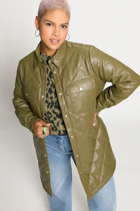 Hemdjacke, Wide Fit, Lederoptik, Hemdkragen, Langarm