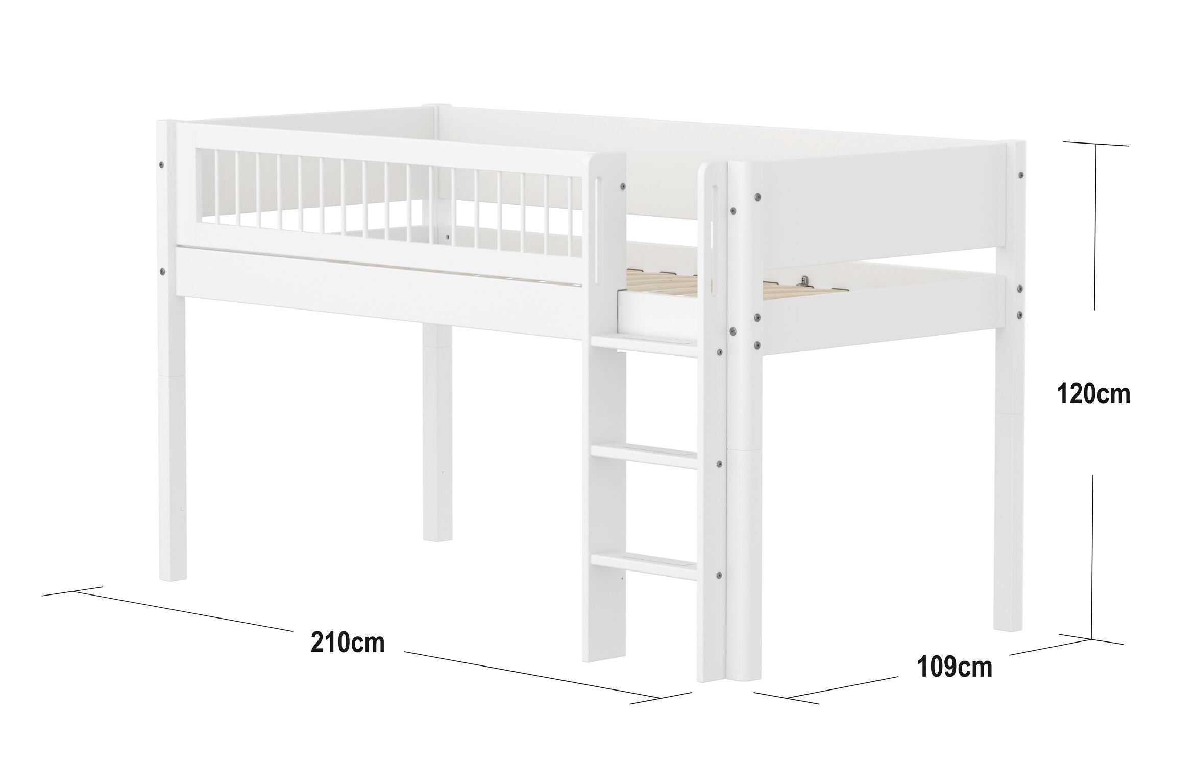 Flexa WHITE Halbhochbett - Weiss / B: 109.0 cm x T: 210.0 cm x H: 120.0 cm