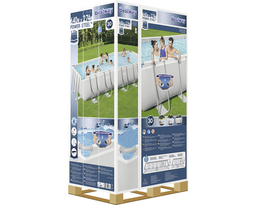 Bovengronds zwembadframe zwembadset Bestway Power Steel™ rechthoekig 640x274x132 cm incl. zandfiltersysteem grijs