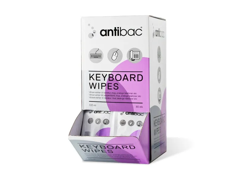 Desinfektion Serviet Antibac keyboard wipes enkeltpakket m/Ethanol t/tastaturer,80 stk/bk - (80 stk.)