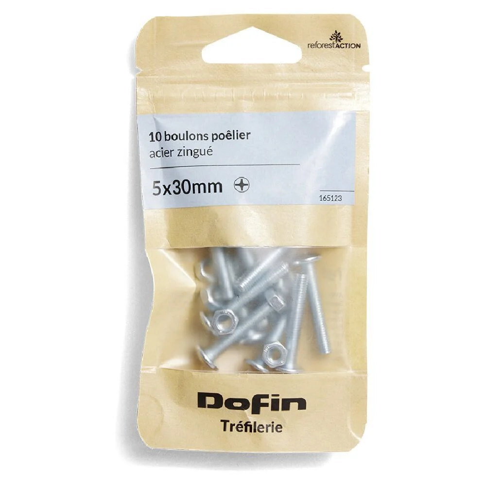 10 boulons poêlier cruciforme acier zingué - 5x30 mm
