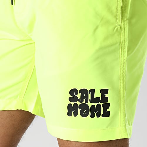 Short De Bain Tag Logo Jaune Fluo Noir