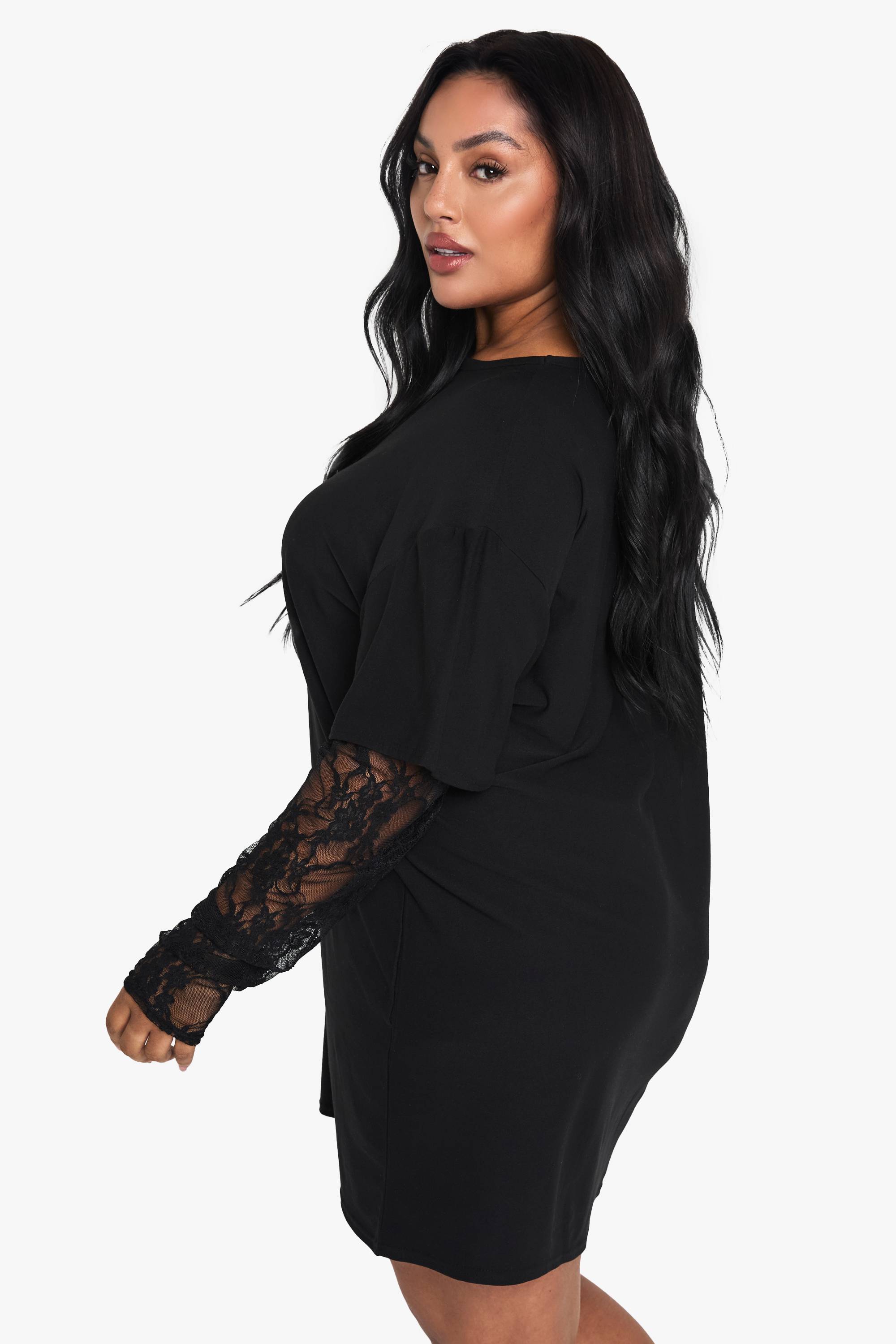 boohoo Robe t-shirt oversize à manches en dentelle