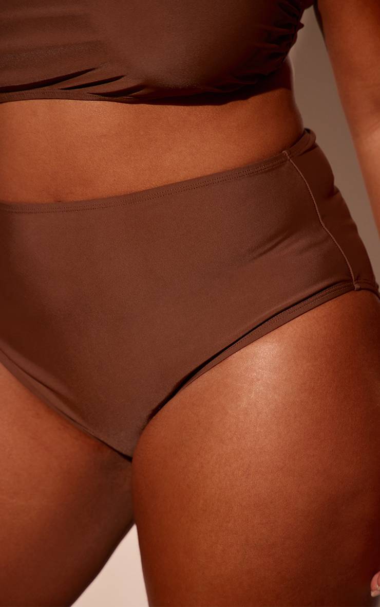 Marron Bas De Bikini Taille Haute Basic Plus