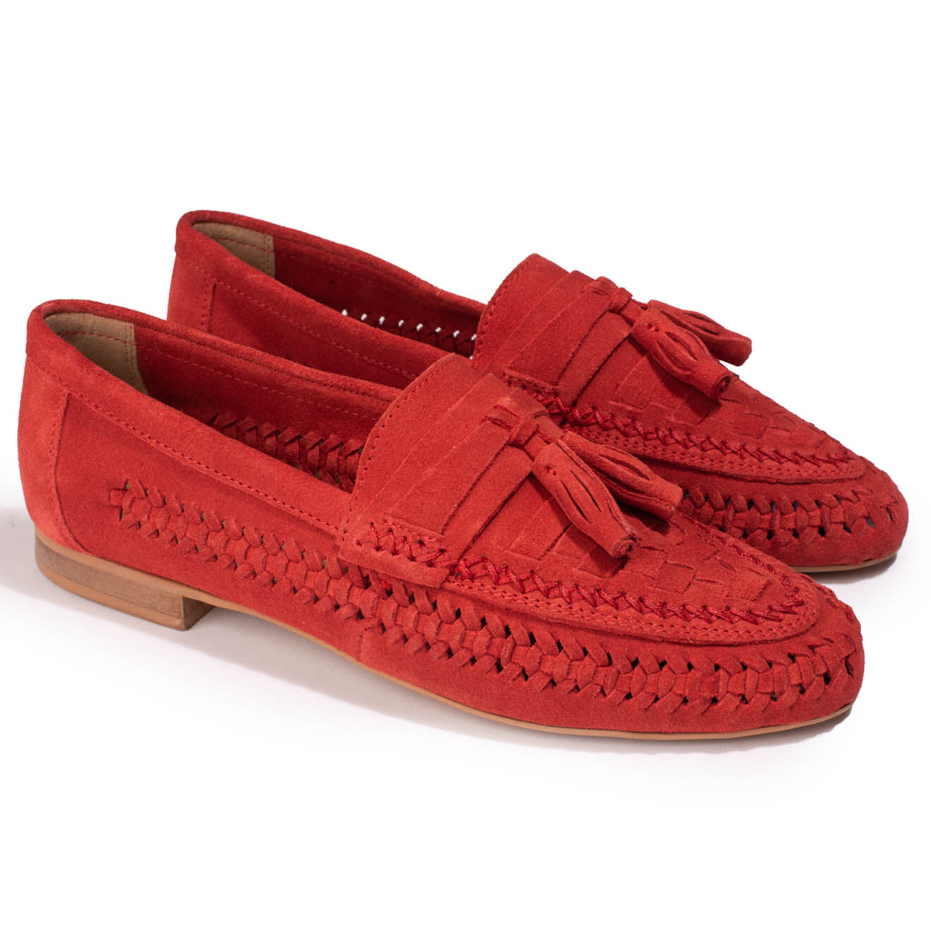 Couleur Pourpre Mocassins en Velours de Cuir Hampi rouges