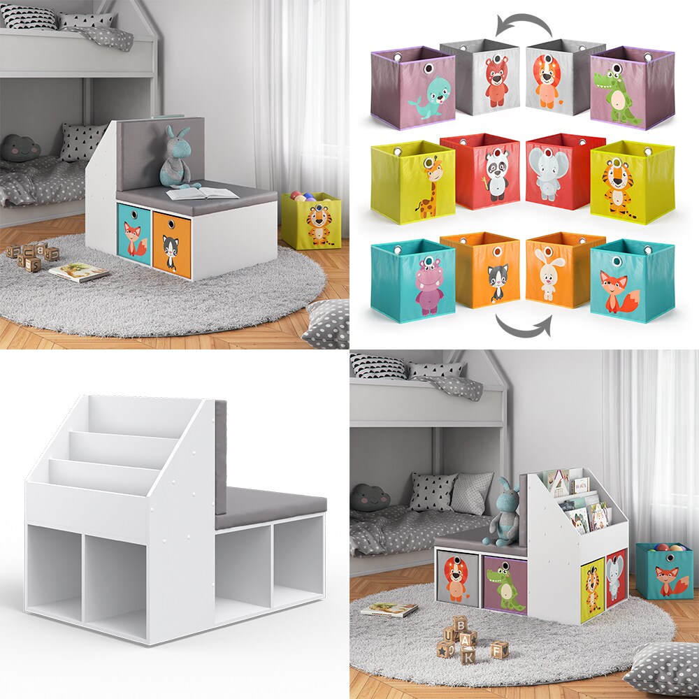 VICCO Kinderregal ONIX mit Sitzbank 6 Faltboxen Kindersitzbank Kinderzimmerregal