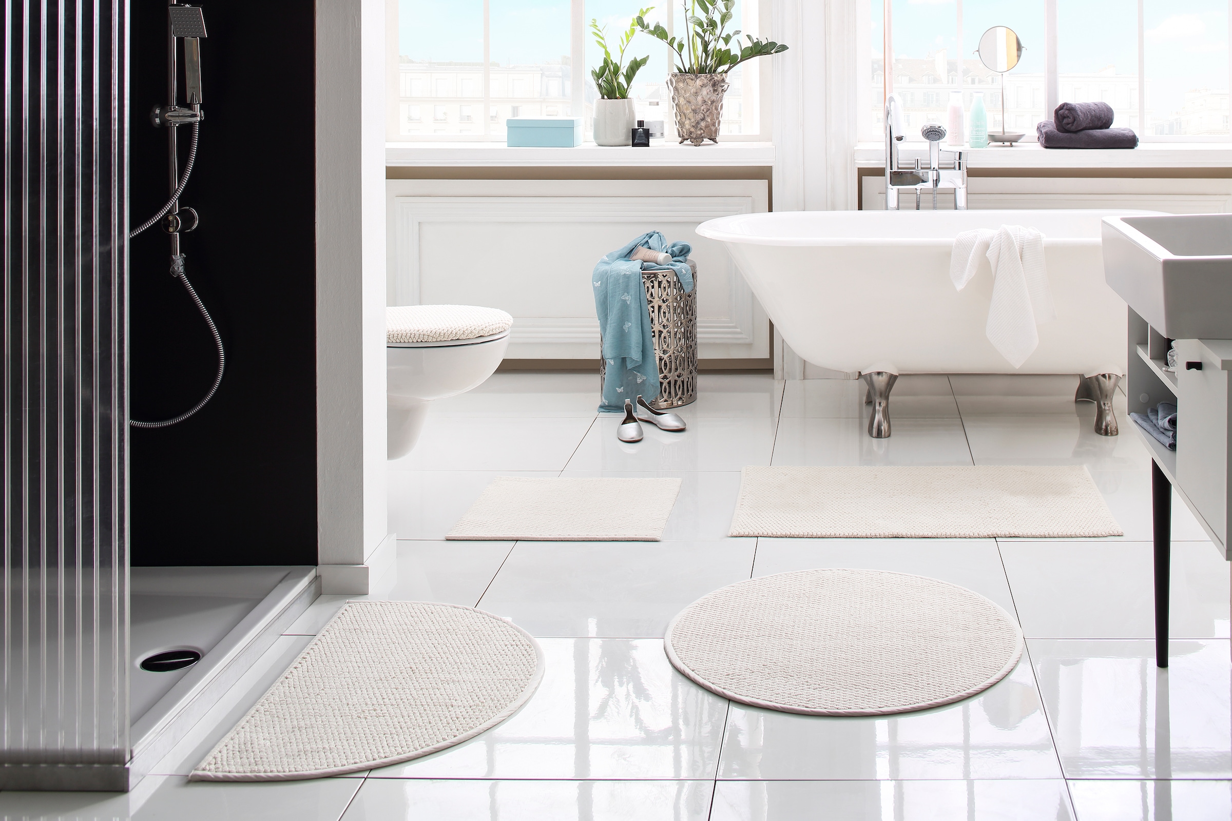 my home Badematte »Dalia, Badvorleger, Badezimmer Teppich« Höhe 4 mm fussbodenheizungsgeeignet | strapazierfähig Baumwolle, Badteppich, Badematten auch als 2-teiliges Set erhältlich