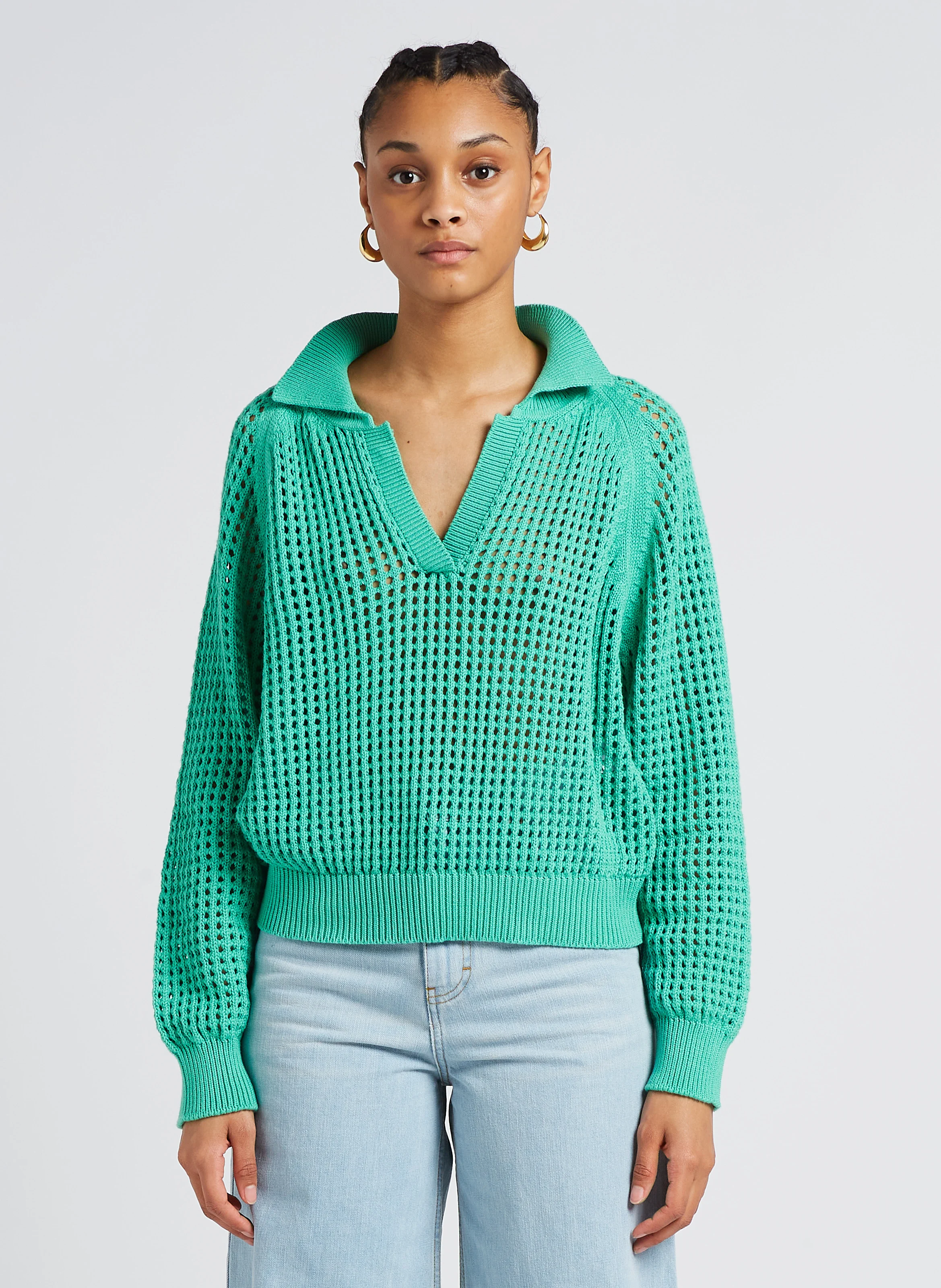 MORRIS - Pull à col classique ample en coton | Vert