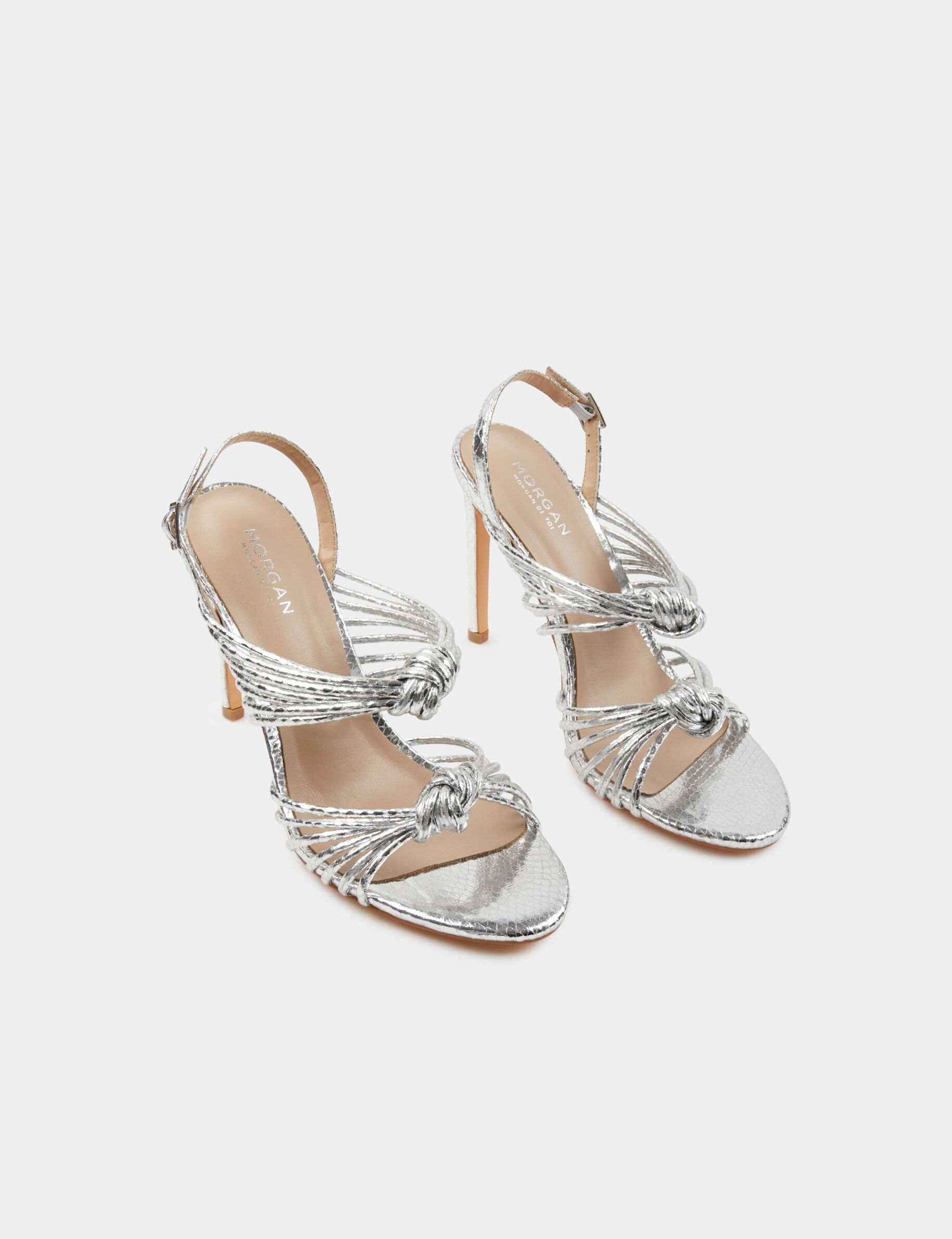 Sandales à talons avec brides nouées argente femme - argente