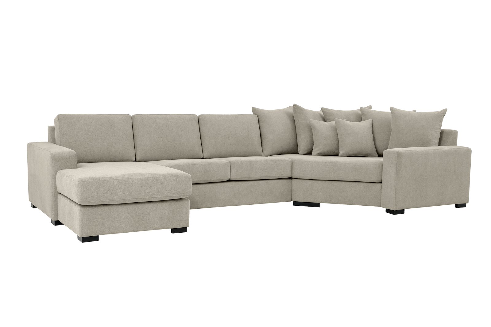 Modern Living U-sofa Sjeselong venstre med 2-seter og cosy corner høyre.Tekstil Brooklyn 14 Latte med Arm A og ben 2 sortbeiset eik.