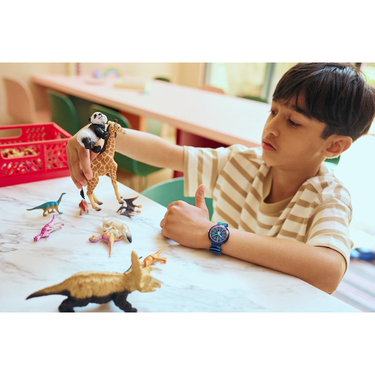 Montre FLIK FLAK Gameland Cyberozaurus enfant plastique biosourcé bracelet PET recyclé bleu