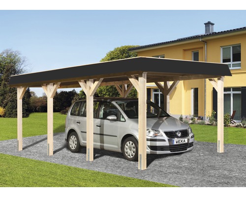Enkele carport Weka plat dak 615 maat 1 337x639 cm naturel