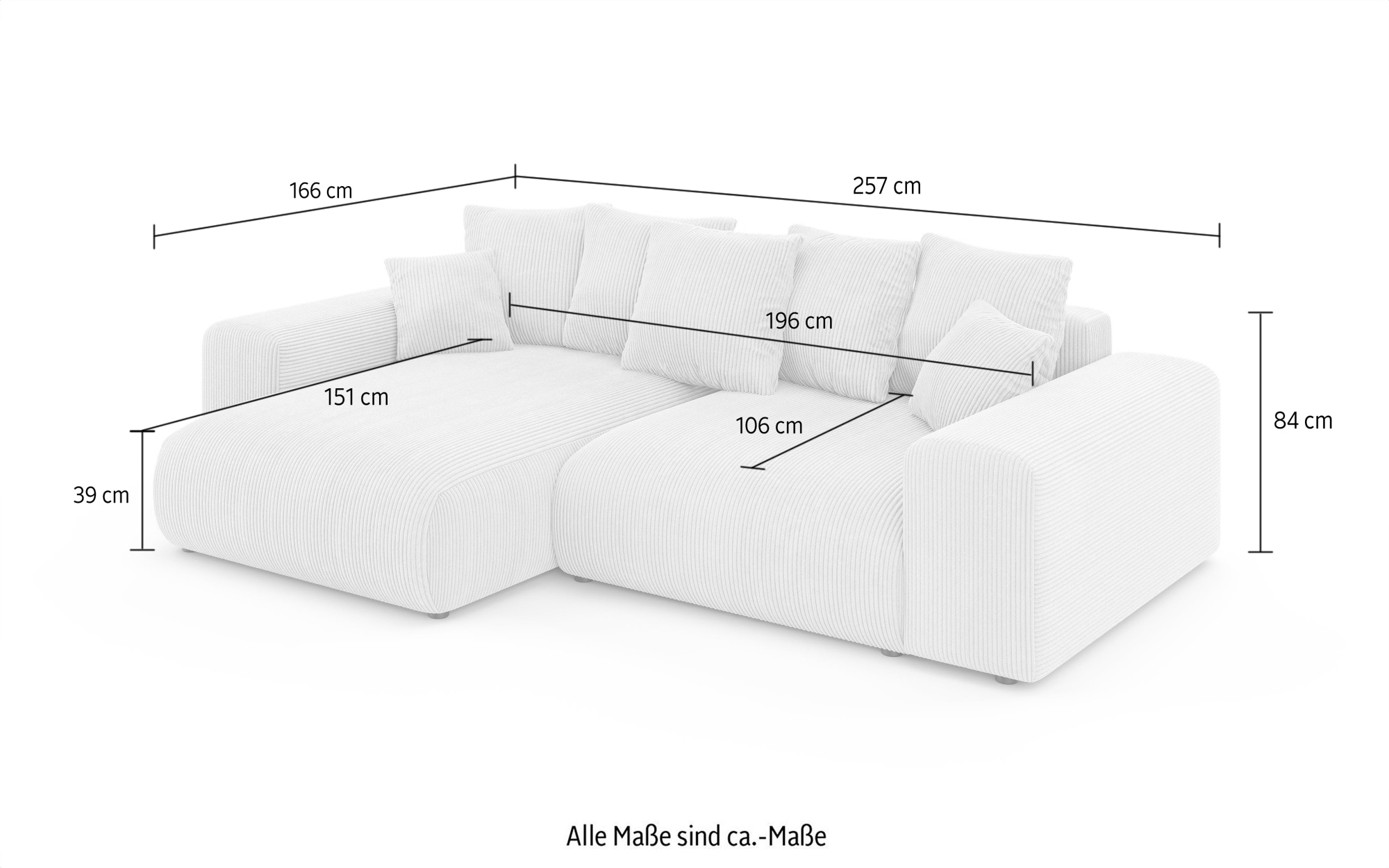 Home affaire Ecksofa »LAKESIDE mit Bettfunktion und Bettkasten, B/T/H 257/166/84 cm« L-Form, Recamiere beidseitig montierbar, mit Wellenunterfederung