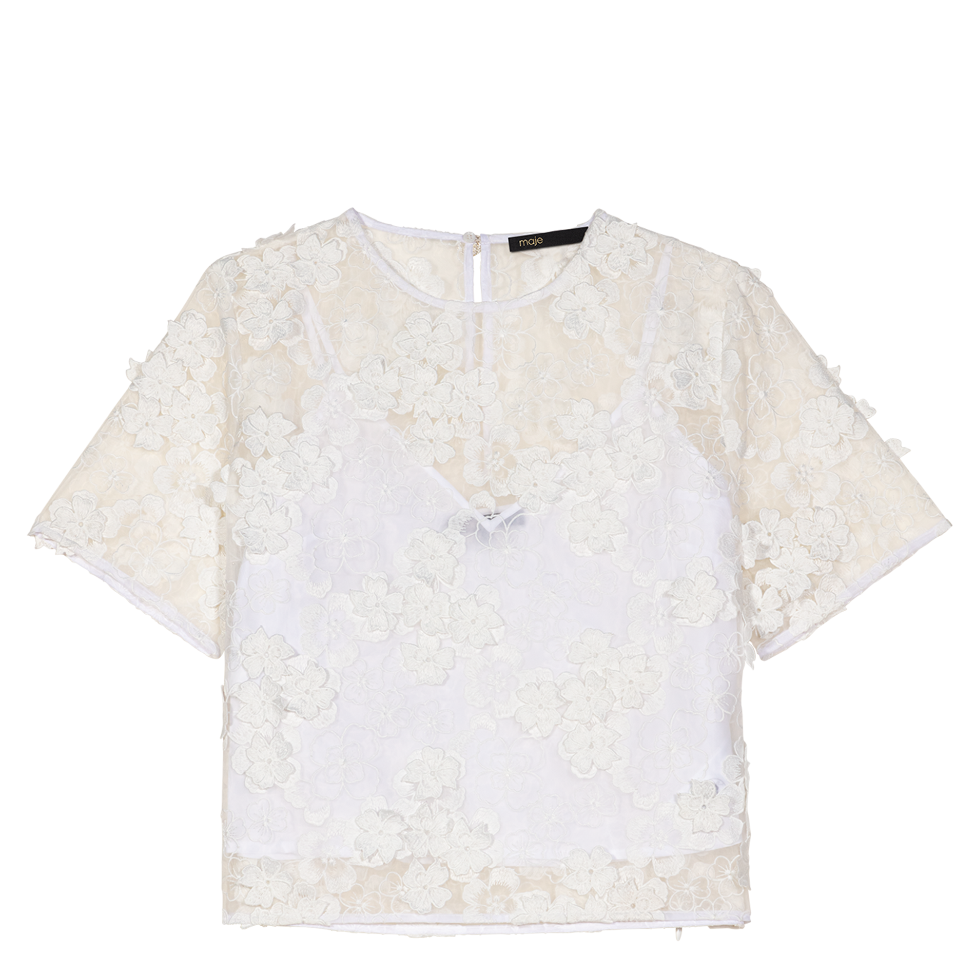 Top manches courtes à broderies fleuries | Blanc