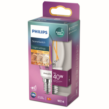 Philips LED kaars E14 40W sceneswitch filament helder