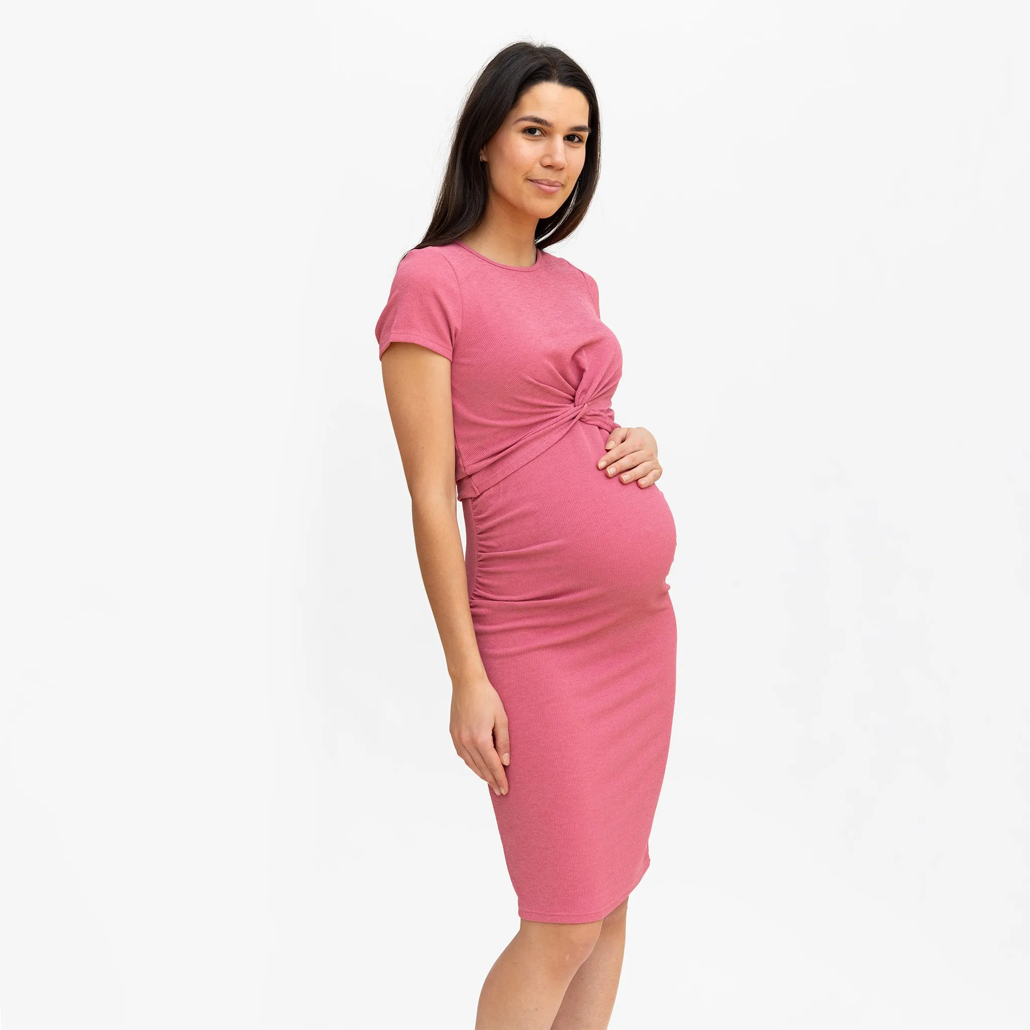 Bella Maternité Robe Côtelée Noeud Rose