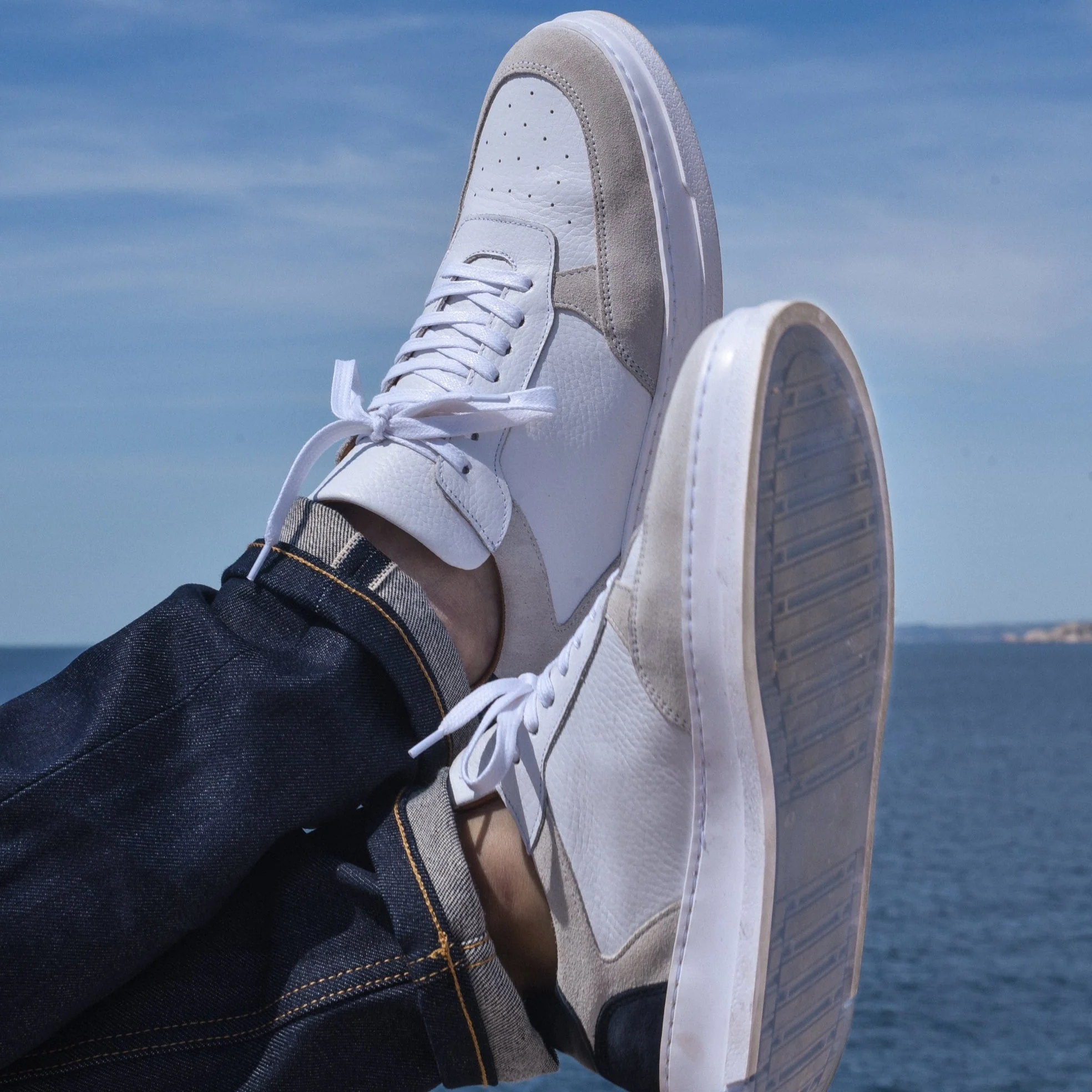 Dutone-Sneakers / Basket en cuir Bleu Blanc