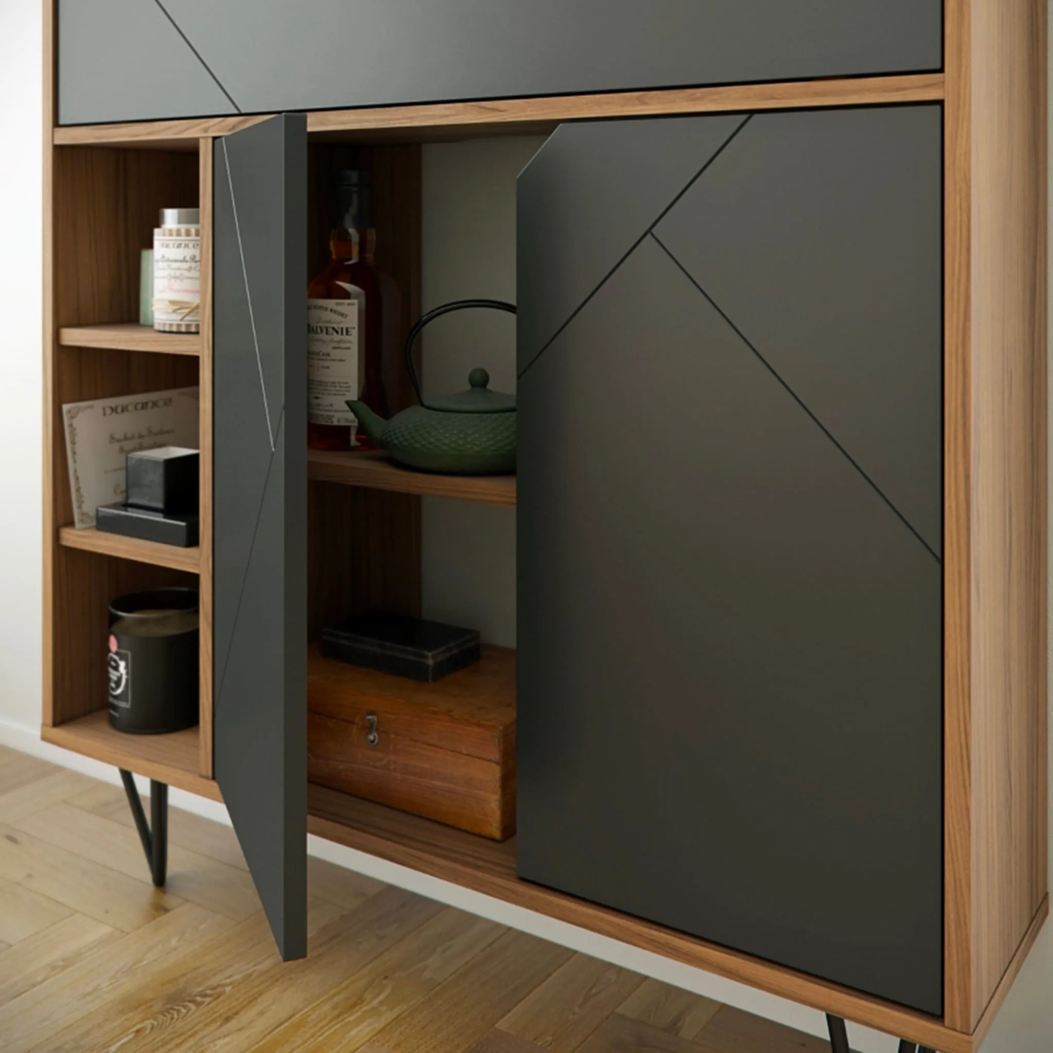 Nexera Bureau Mural Slim - Noyer  Noir