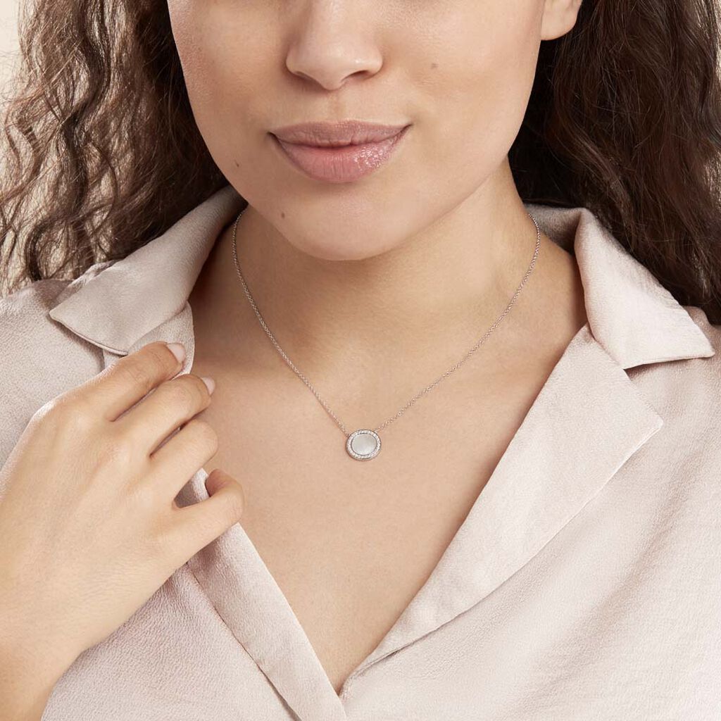 Collier Argent Blanc Nawala Nacre Oxyde De Zirconium