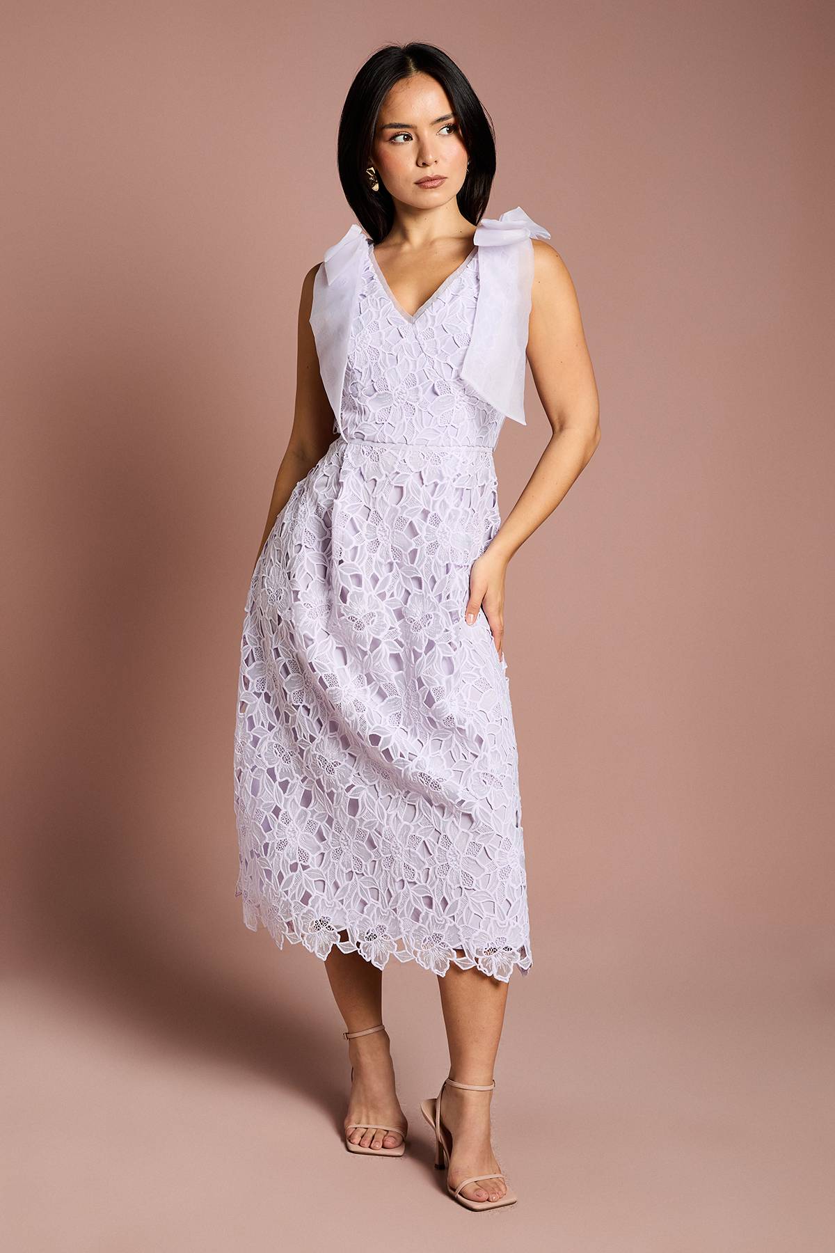 Coast Robe Mi-Longue en Dentelle d'Organza avec Nœud à l'Épaule - Petite Taille