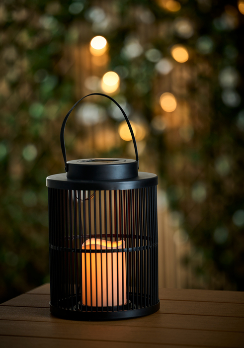 Lanterne med solceller sort Ø18 x 25 cm - Garden