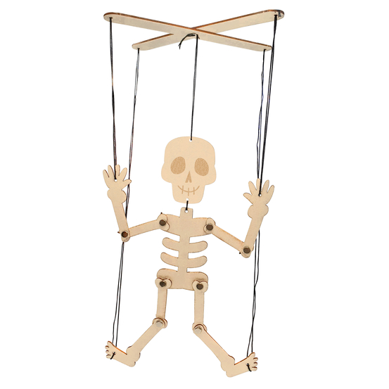 Marionnette Squelette d'Halloween en bois L.19.0 H 28.0 cm