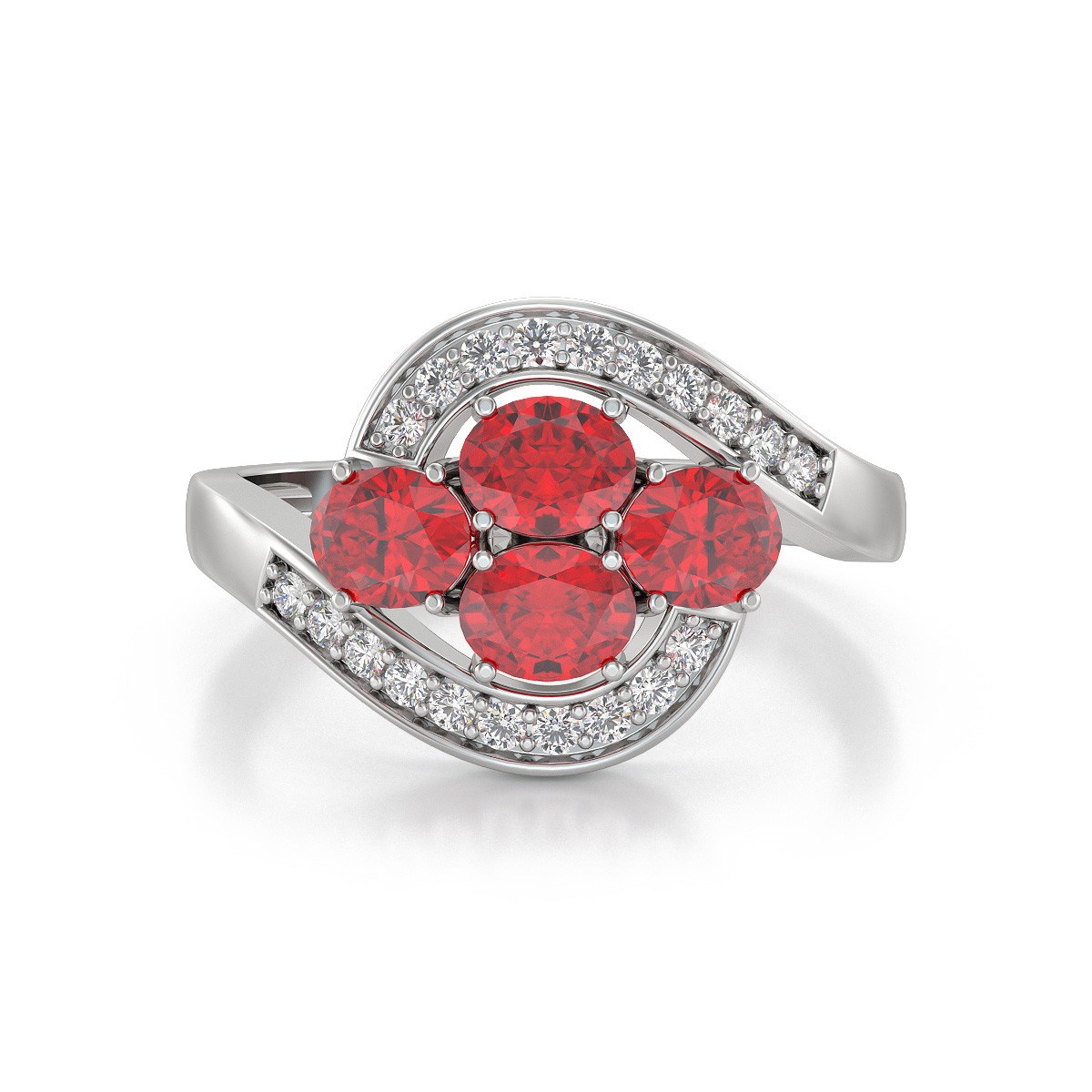 Bague ADEN Or 585 Blanc Rubis et diamants 2.91grs