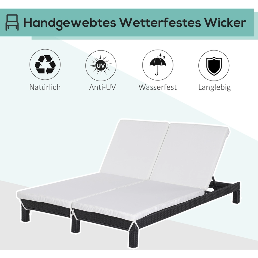 Outsunny Doppelliege mit verstellbarer Rückenlehne schwarzcremeweiß