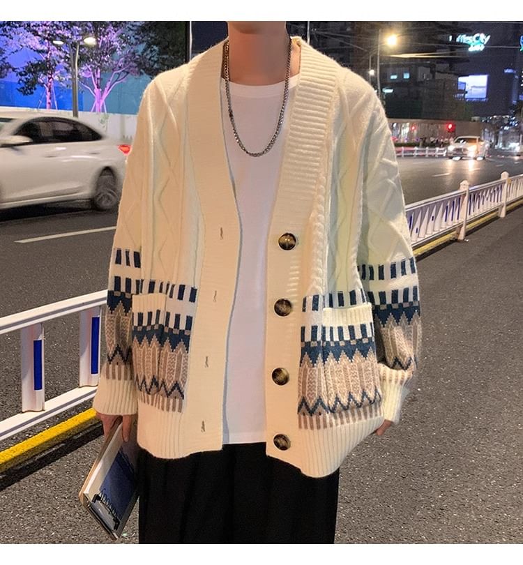 emeisa - Gestreept kabelgebreid oversized vest