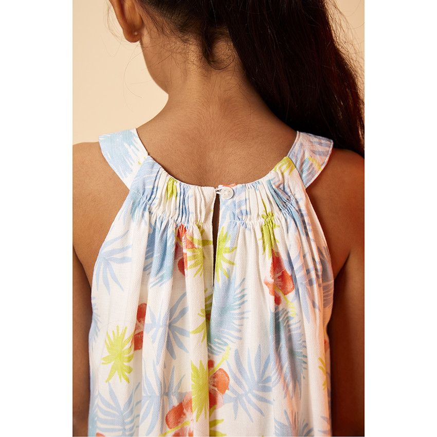 Robe en coton imprimé fleuri pour fille - Blanc