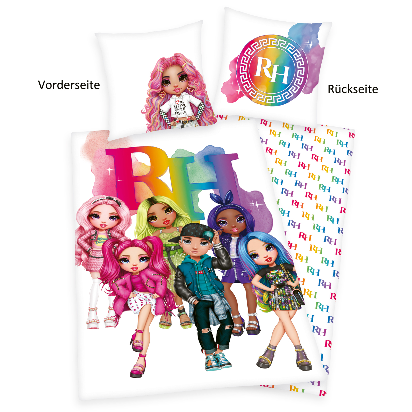 Kinderbettwäsche RAINBOW HIGH - weiß - rosa - 135x200 cm