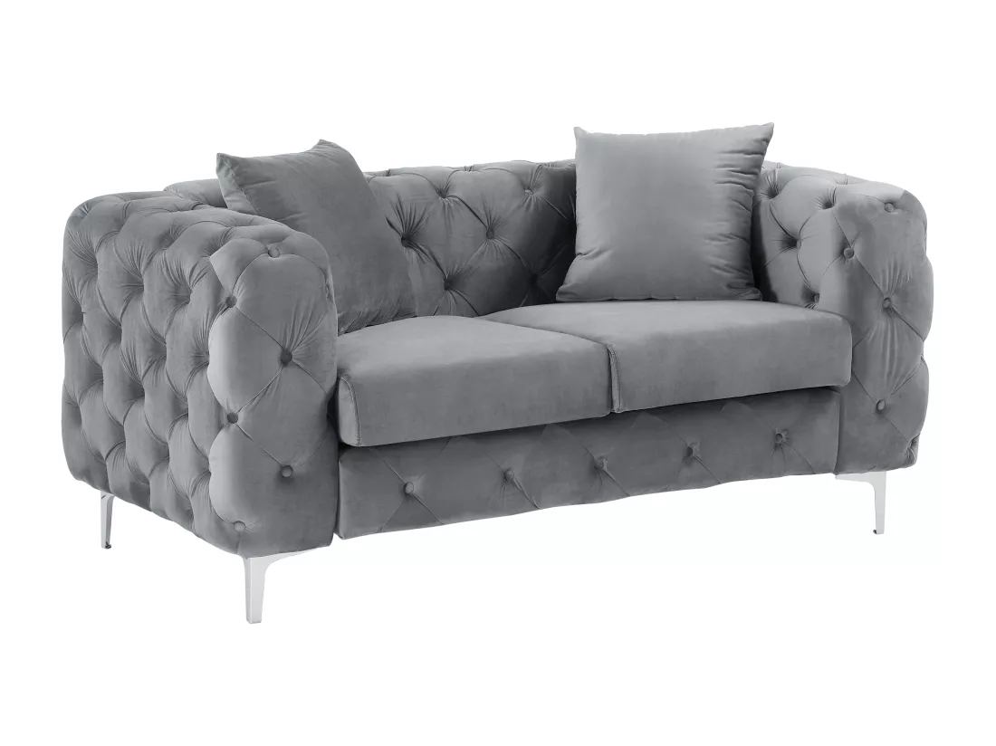 Canapé 2 places chesterfield en velours anthracite EDWINA