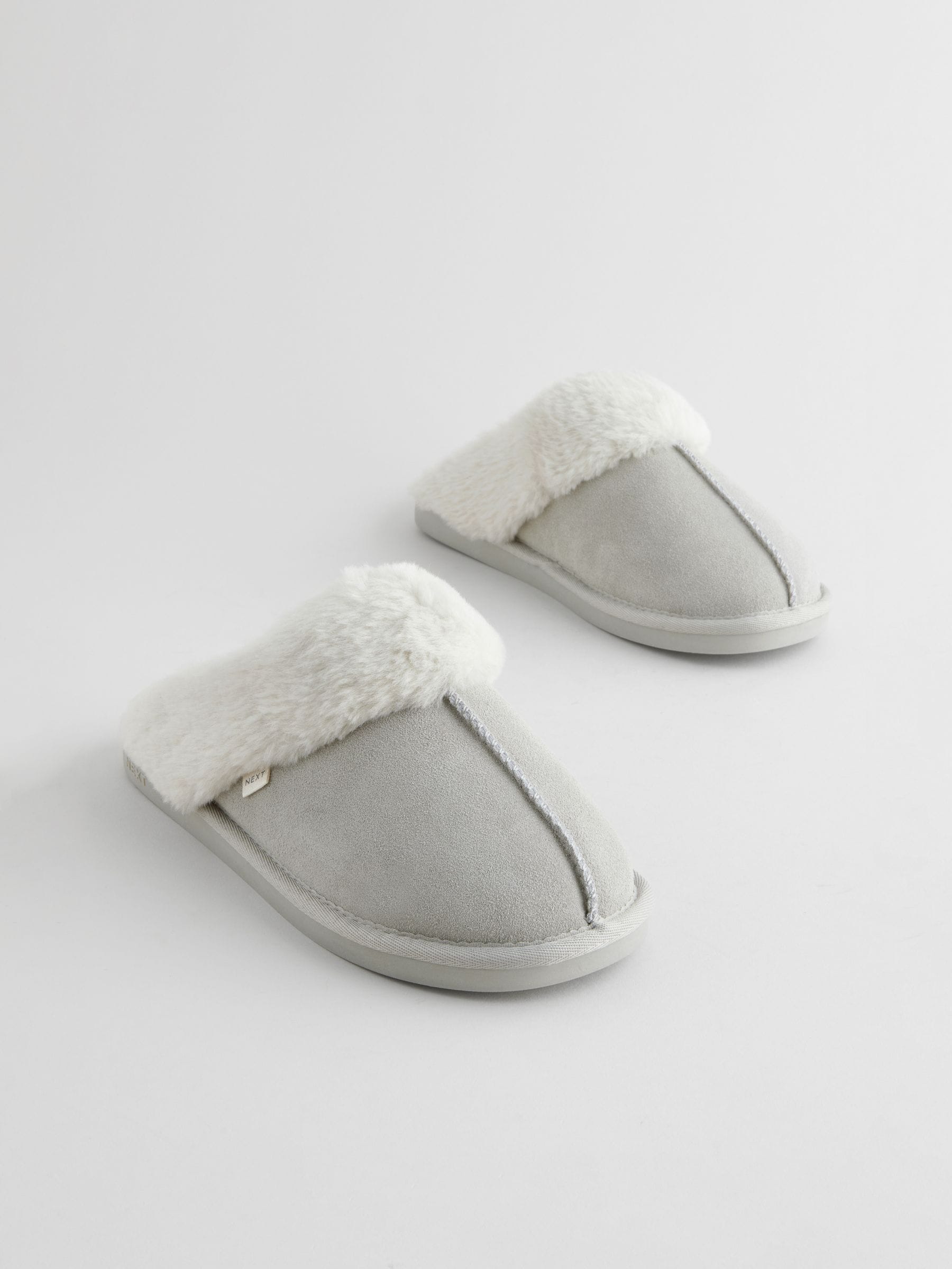 Grijs - Suede Faux Fur Mule Slippers