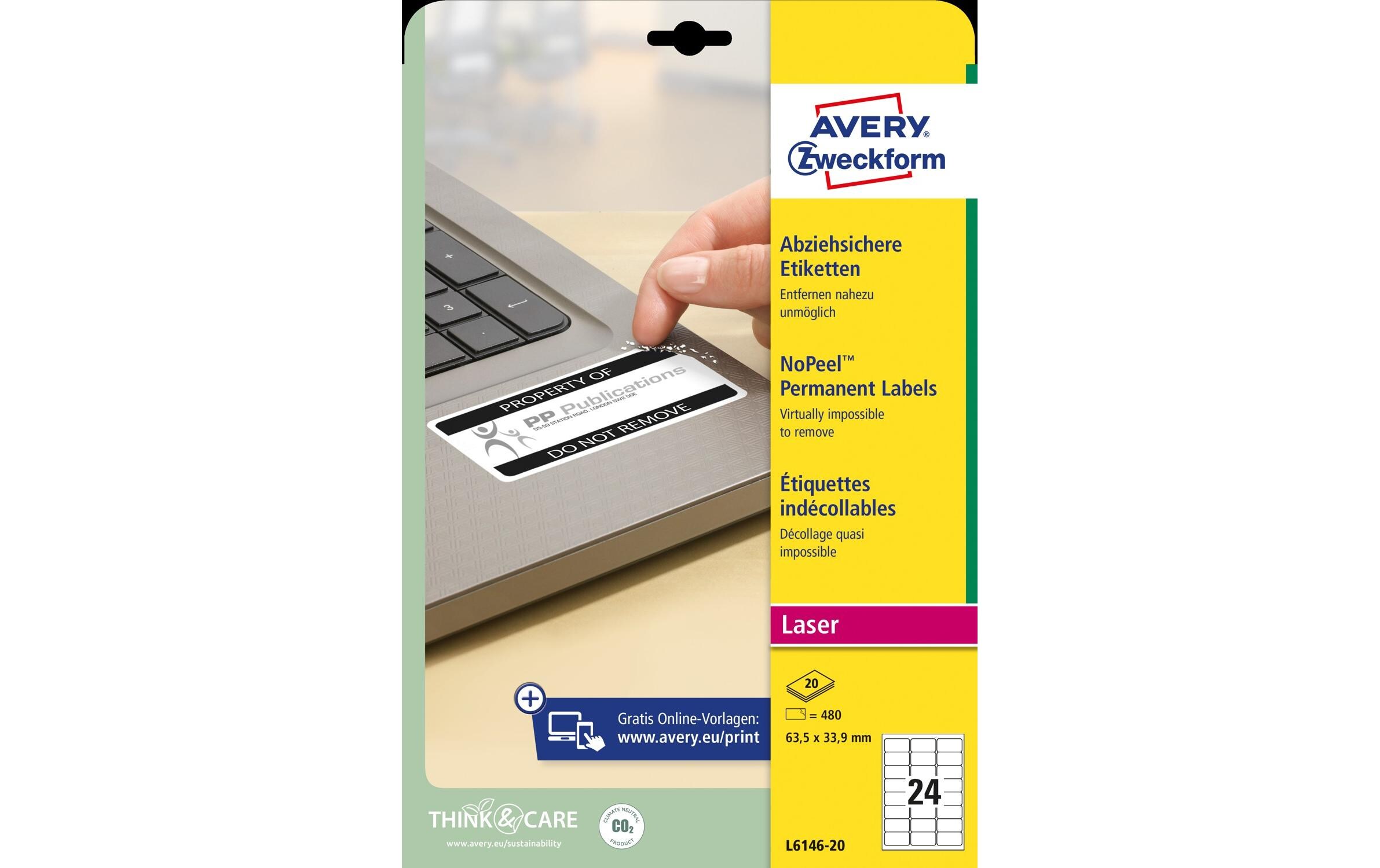 Sicherheits-Etiketten 63.5 x 33.9 mm, 20 Blatt<br>Manipulationssichere Etiketten