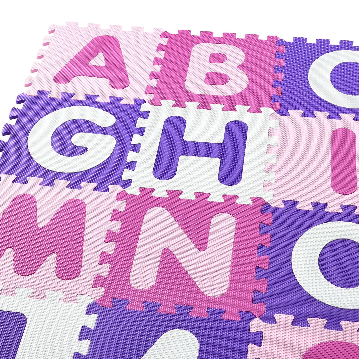 Juskys Kinder Puzzlematte Juna 36 Teile mit Buchstaben & Zahlen - rutschfest – rosa für Mädchen