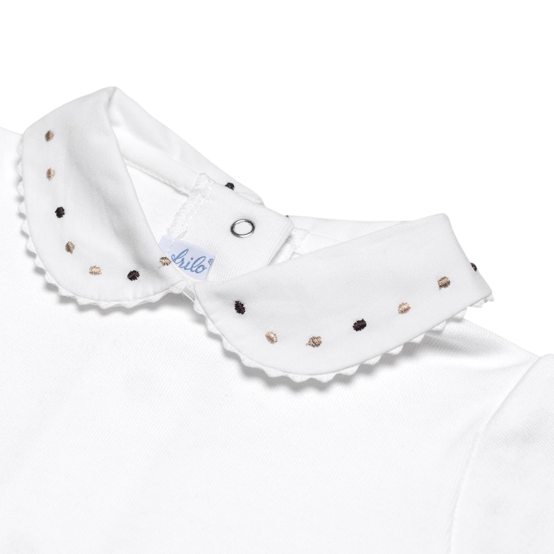 Langarmbody weiss mit Stickerei-Kragen beige, braun
